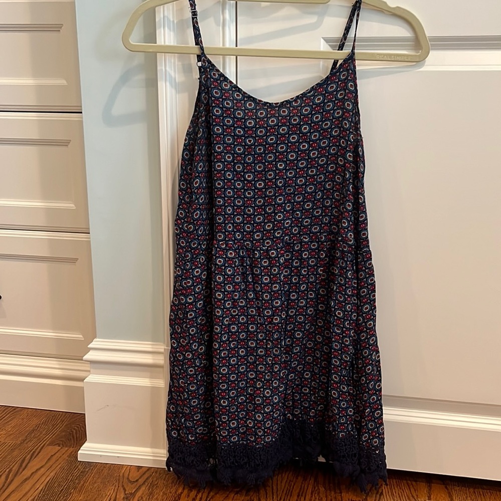 Love Sadie red white and blue Flowy dress with embroidered lace bottom